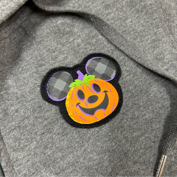 Disney Store Halloween Full Zip Up Gray Hoodie Mickey Pumpkin Skeleton Ghost Med - Picture 5 of 7